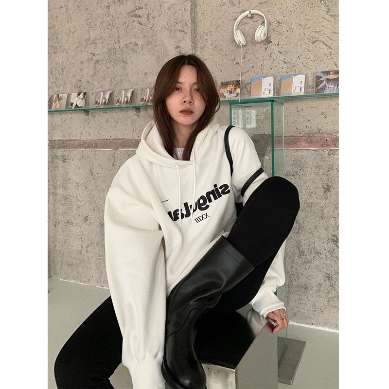 Cozy Loose Grey Hooded Sweatshirt for Women