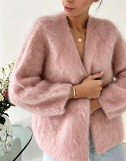 V-neck Sweater Coat Womens Knitted Cardigan Solid Color