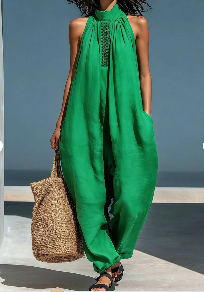 Women's Casual Sleeveless Stand-Collar Loose Jumpsuit