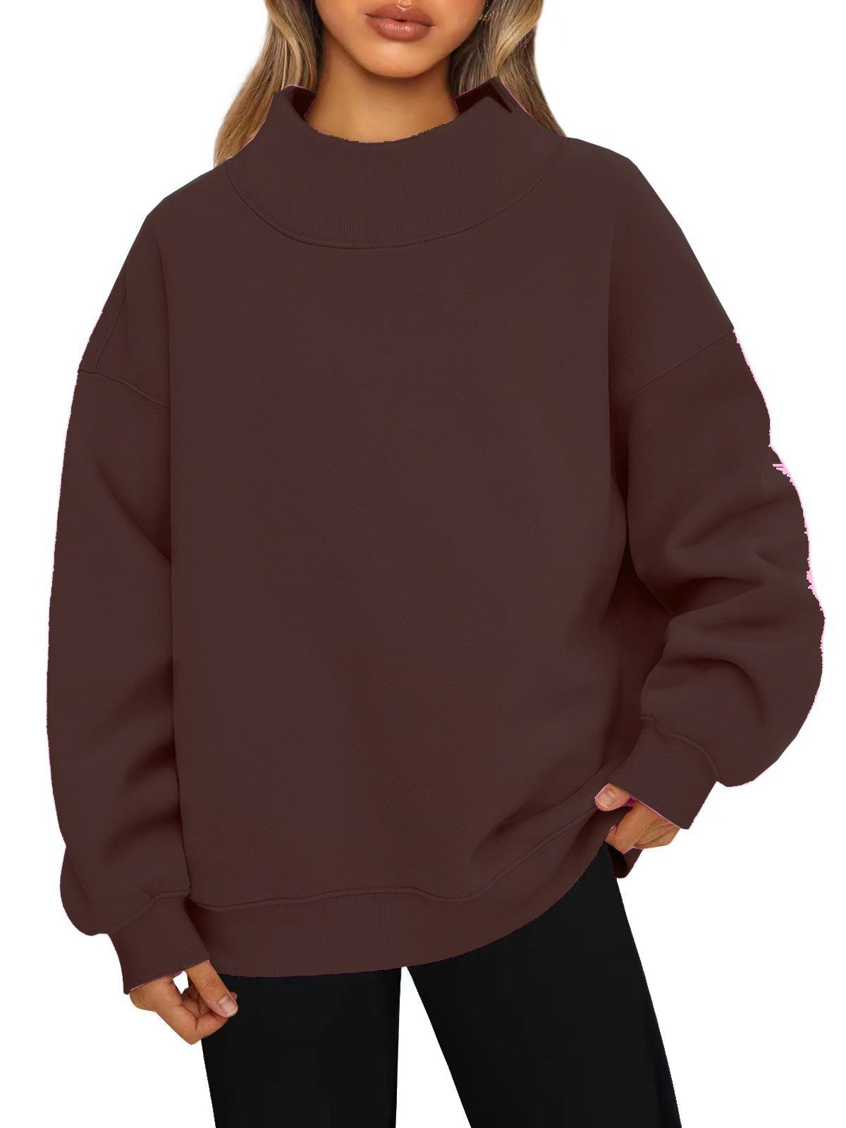 Casual Style Fleece Shirt Thick Half Turtleneck Loose Women's Sweater