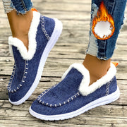 Cozy Loafers Cozy Winter Women's Slip-On Loafers | Plush Lining, Plush Faux Fur Trim, EVA Sole, Round Toe Design - Warm Blue Casual Shoes