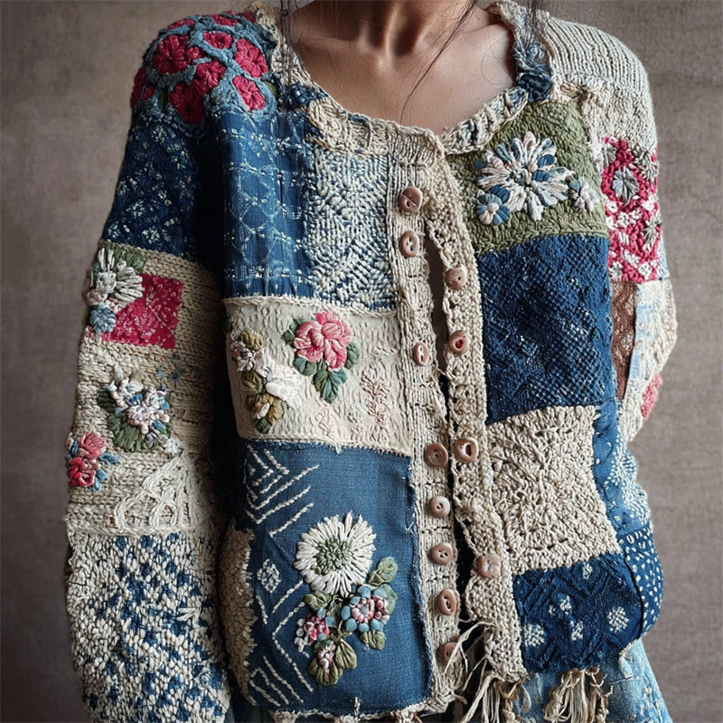 Womens Knitted Cardigan With Digital Print Pattern