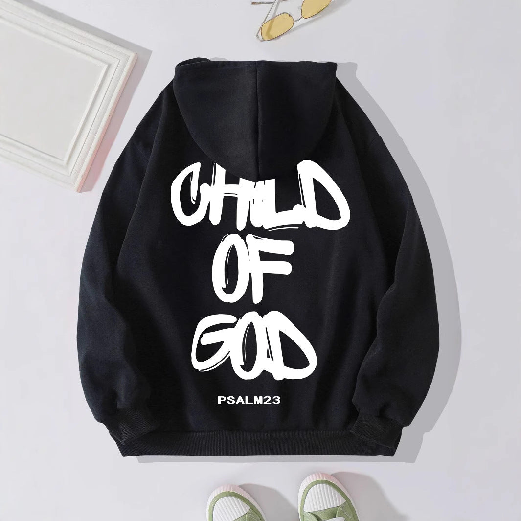 Chic Off-The-Shoulder Letter Print Brushed Hoodie