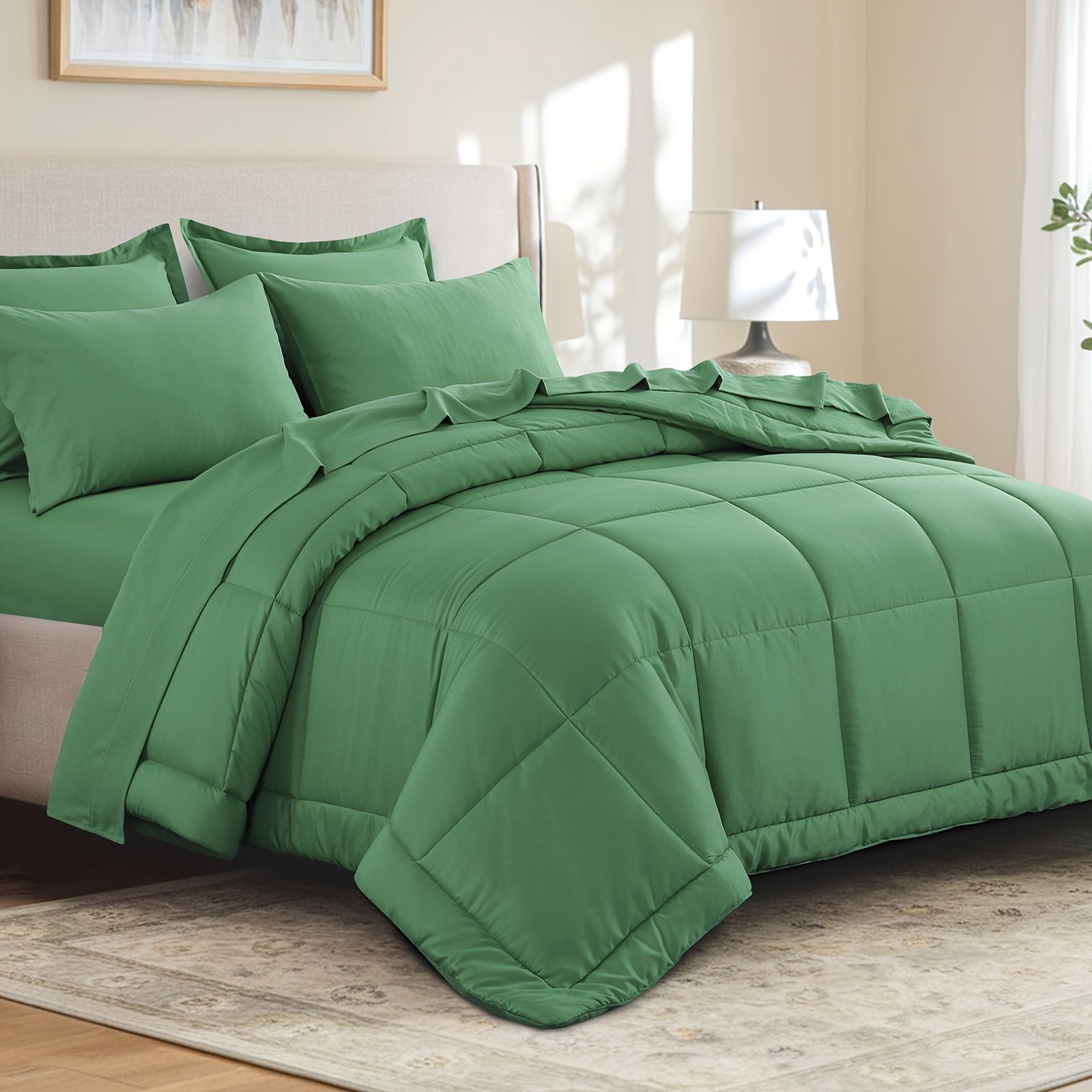 7pcs Ultra-Soft Bed In A Bag, Down Alternative Bedding Sets With All Season Quilted Comforter, Flat Sheet, Fitted Sheet, Pillowcases -Gifts For The Family And Friends