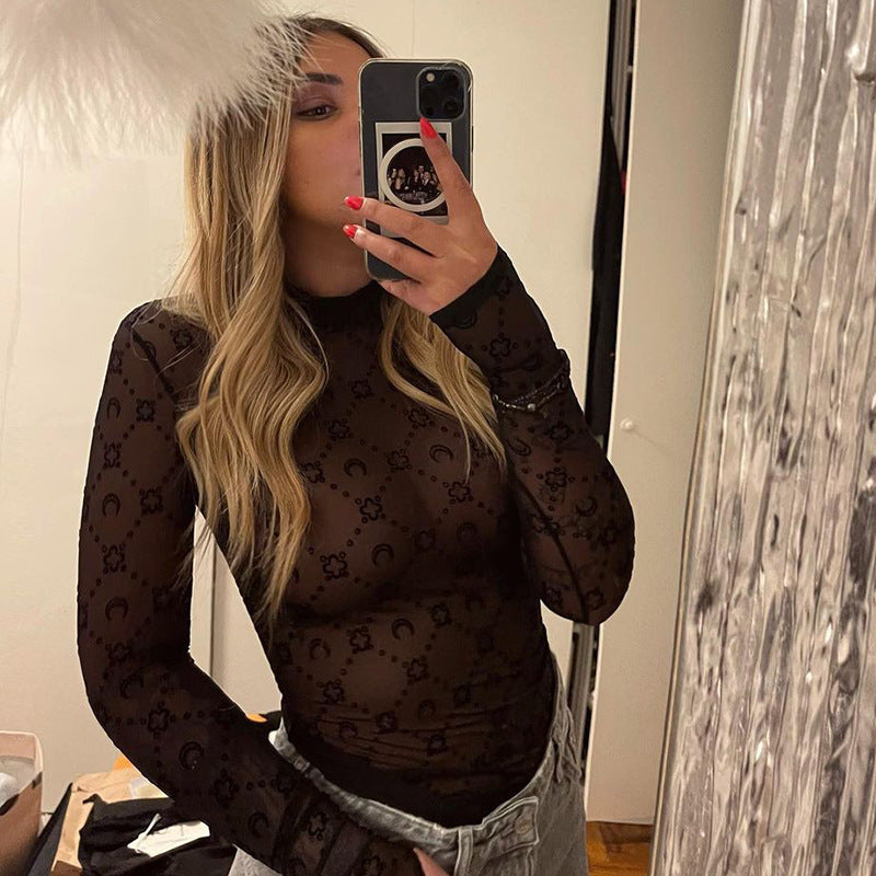 Women's Mesh See-Through Long Sleeve Slim Top