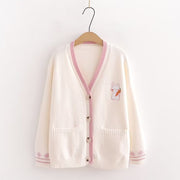 Japanese Style Mori Style Casual Loose Solid Color Rabbit Cardigan V-neck Sweater