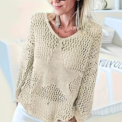 Knitted Hollow-out Women's Blouse Pullover Top