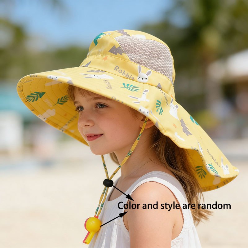 Kids Summer Sun Hat with Wide Brim and Adjustable Wind Rope
