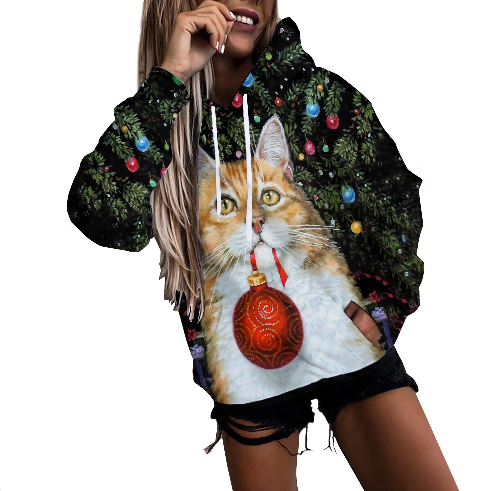 Festive 3D Snowman Christmas Casual Hooded Sweatshirt