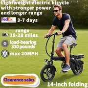 14-inch Lightweight Folding Electric Bicycle, 330 Pound Load-bearing Capacity, 20 Mph, 18-28mile Range, 48V Lithium Battery, Front Headlight & Disc Brake, Alloy Steel Frame, City Commuting, Sturdy ...
