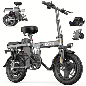 UPlee 740W Adult Electric Bike - 20MPH High-Speed, 32-Mile Range, Full Suspension & Shock Absorption, Folding Ebike with 14" Tubeless Off-Road Tires, Front Basket Mount, Disc Brakes - Heavy-Duty Al...