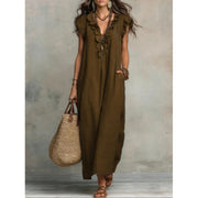 Bohemian V-Neck Flutter Sleeve Maxi Dress