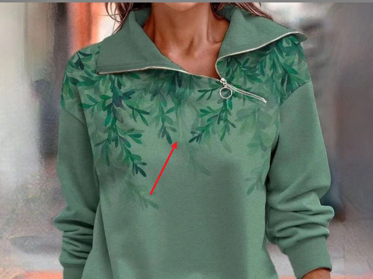 Women's Printed Plaid Zip Sweatshirt