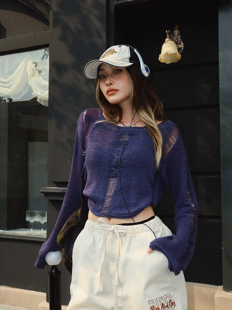 Vintage Hollow Long Sleeve Pullover Blouse