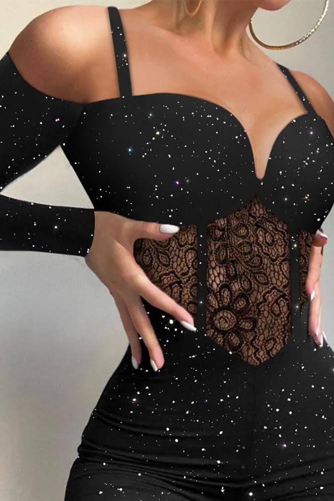 Women's Shimmer Suspender Jumpsuit Cropped Romper