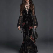 Autumnwinter Loose Long-sleeve Gold Velvet Dress