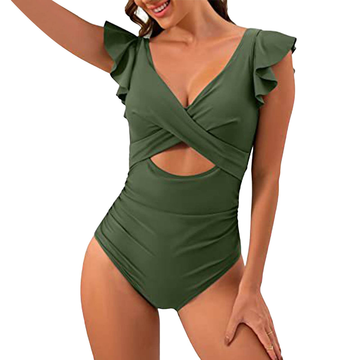 Color Block Flounce Tummy Control One-Piece Swimsuit