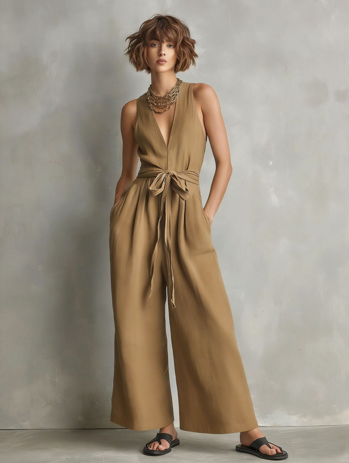 Elegant V-Neck Sleeveless Commuter Jumpsuit