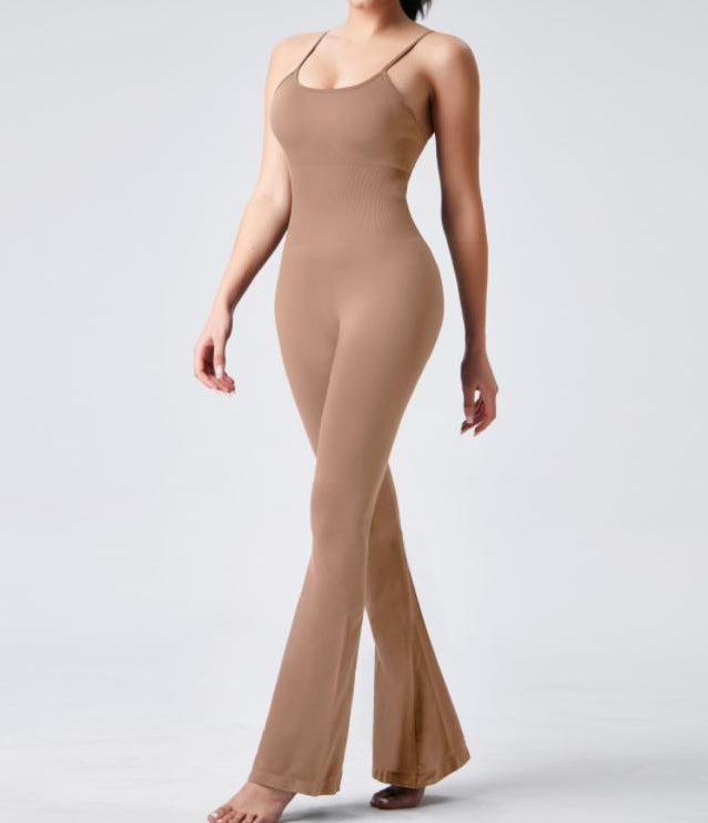 Women's Yoga Strap Bell-Bottom Jumpsuit