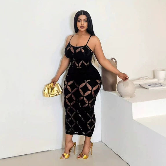 High-Waisted Hollowed-Out Bodycon Dress