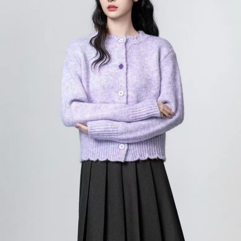 Taro Purple Crew-neck Sweater Coat for Women