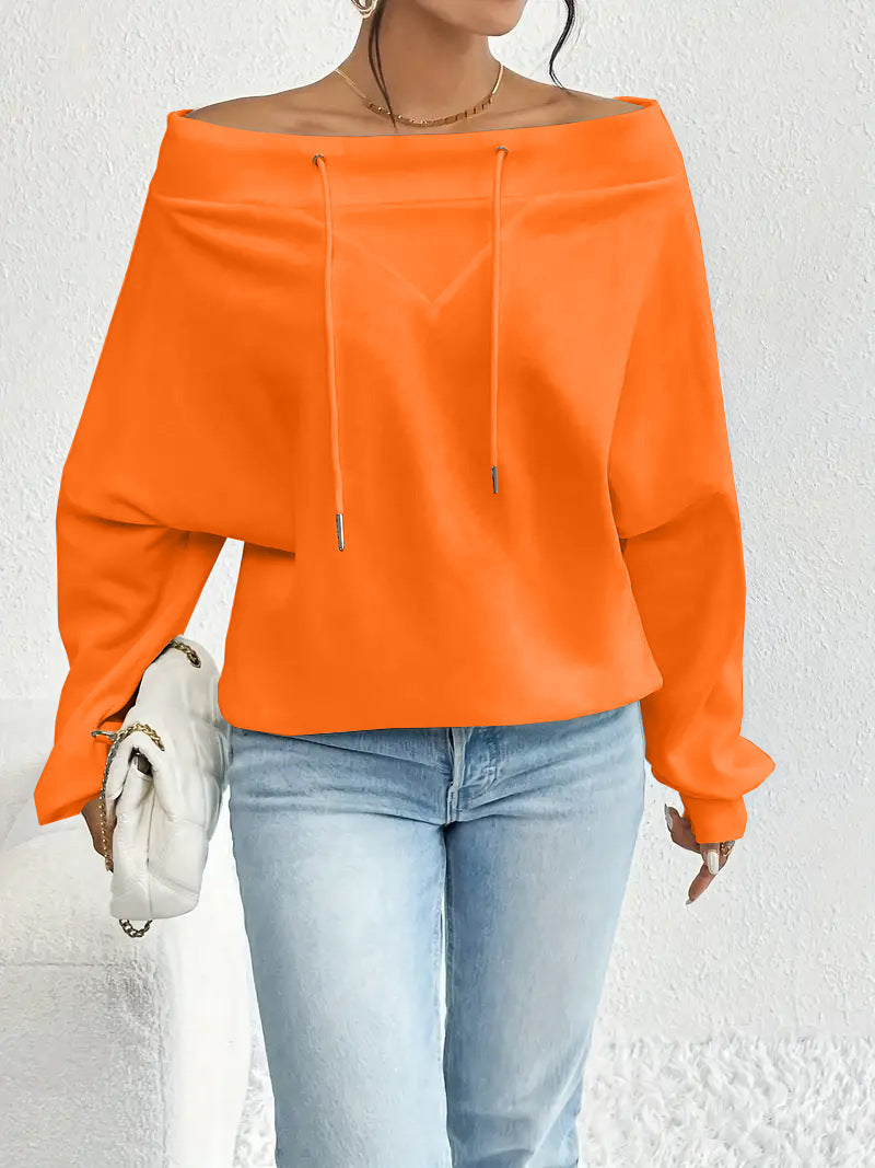 Plus Size Off-Shoulder Drawstring Casual Top