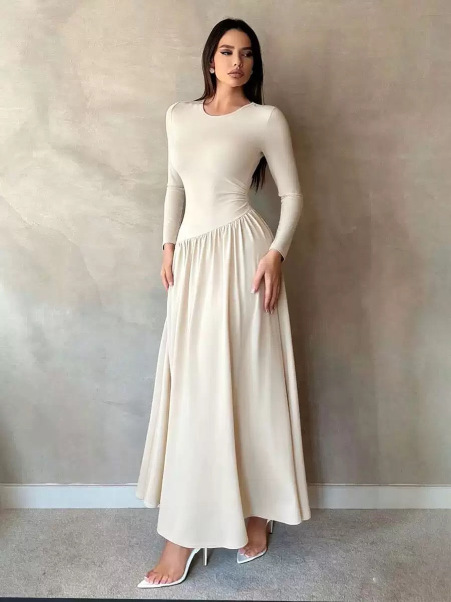 Elegant Solid Color Slim-Fit Long-Sleeve Dress
