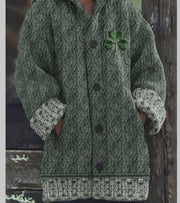 Casual Autumn Winter Womens Round-neck Loose Long Sweater Coat with Skin-friendly Digital Print