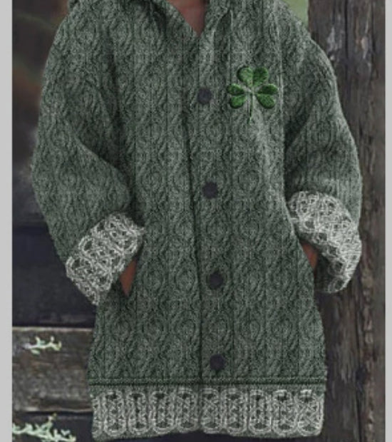 Casual Autumn Winter Womens Round-neck Loose Long Sweater Coat with Skin-friendly Digital Print