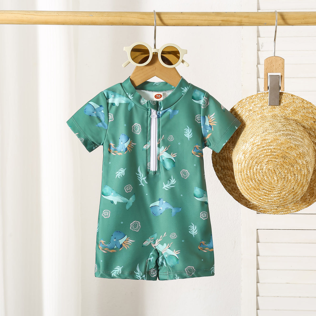 Boys' Shark Print Summer Romper & Swimsuit
