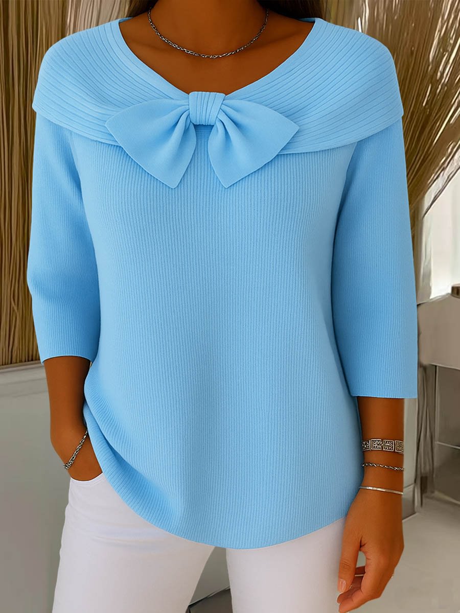 Knitted Bow Solid Color Sweater Autumn and Winter