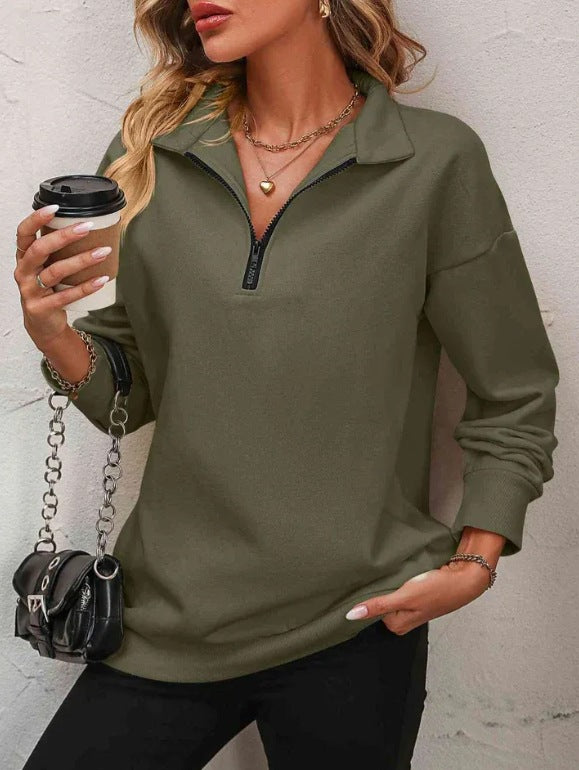 Women's Half-Zip Pullover Stylish Long-Sleeve Sweatshirt