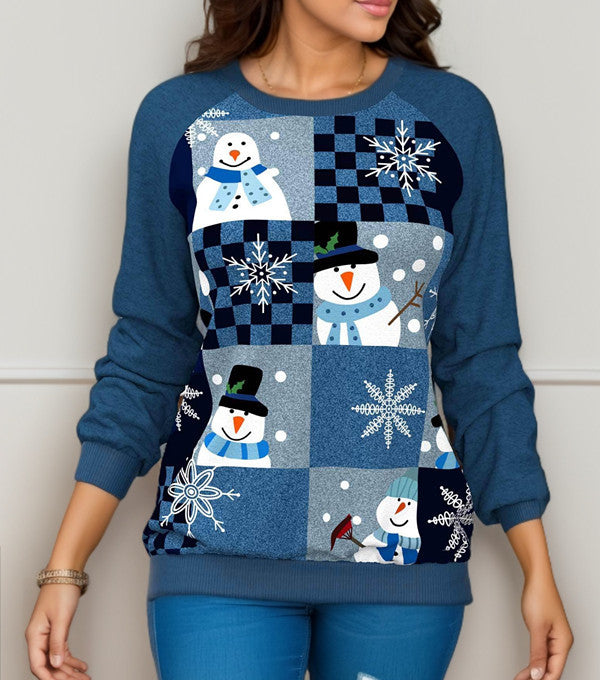 Festive Christmas Printed Raglan Sleeve Sweater