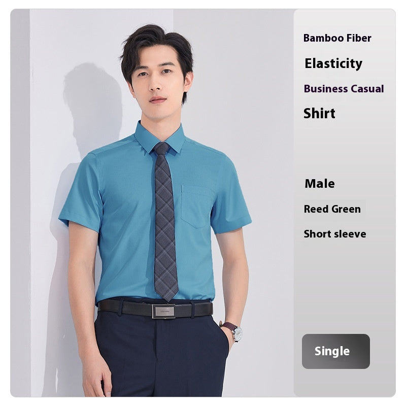 Bamboo Fiber White Shirt Men's Professional Short Sleeve