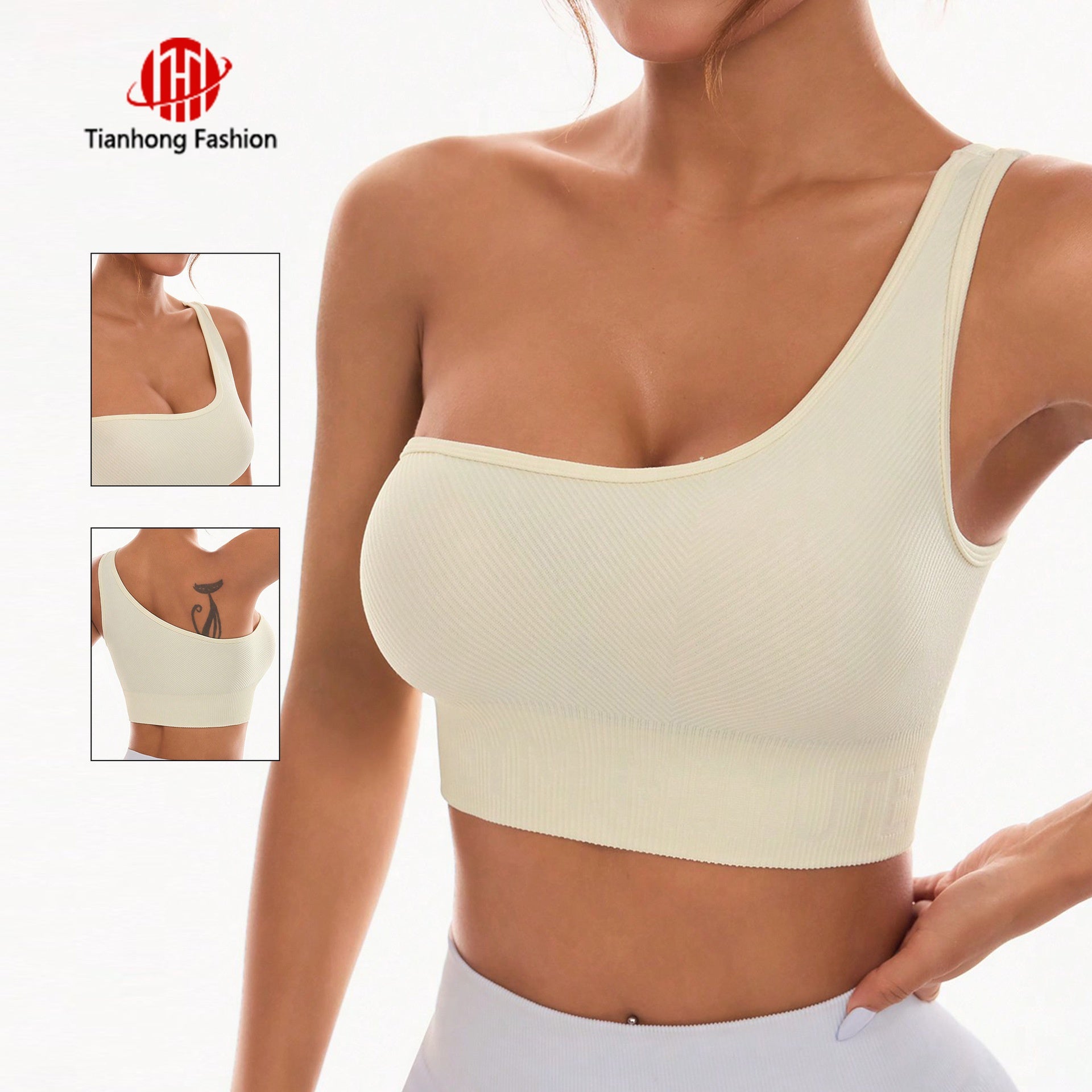 Women's Slim-Fit Yoga & Running Top – Breathable, Stretchy, Off-White