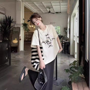 Women's Printed Bow-Knot Short Sleeve Top – Loose Fit, Elegant Print