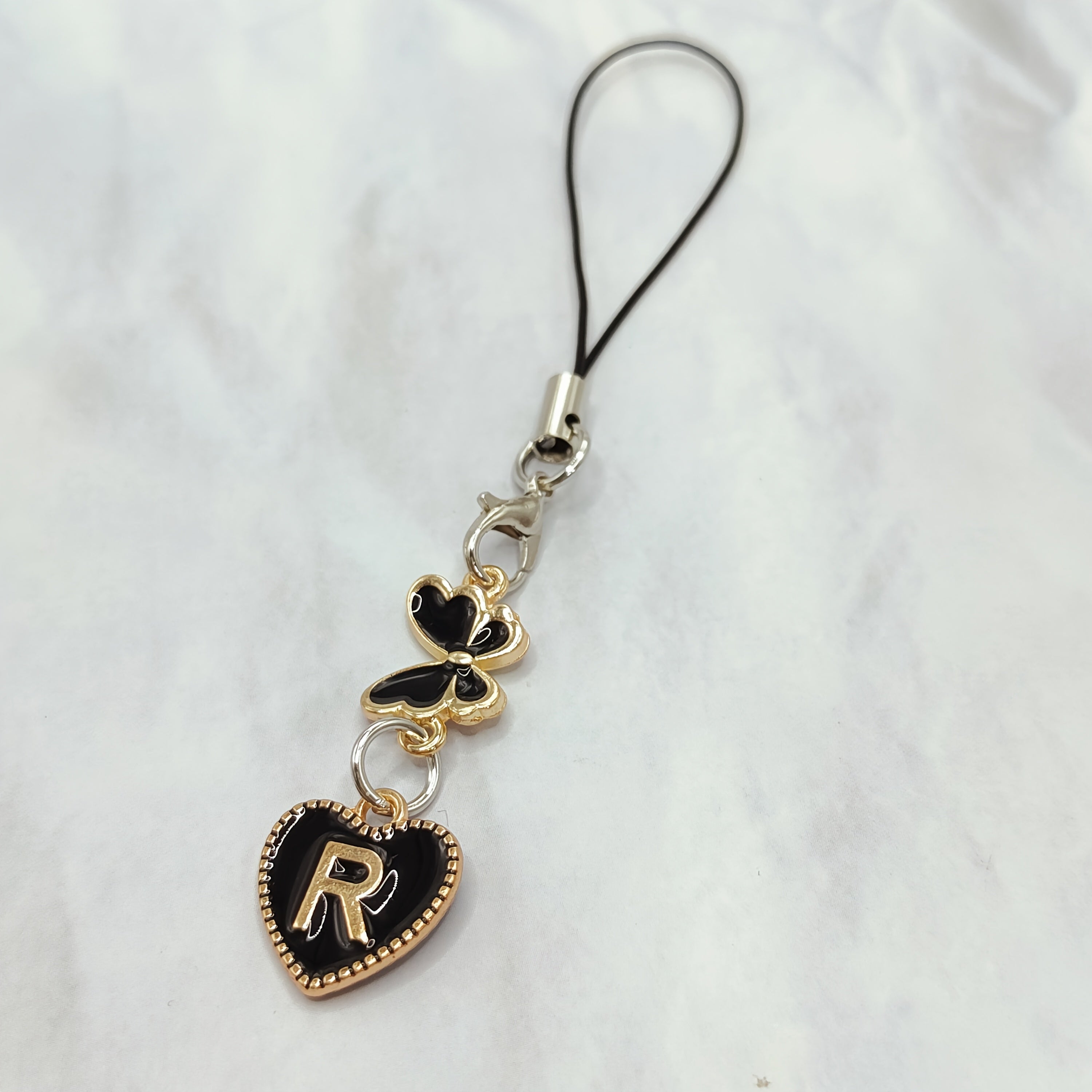 Black Letter A‑Z and Butterfly Phone Charm – Durable Aluminum Alloy