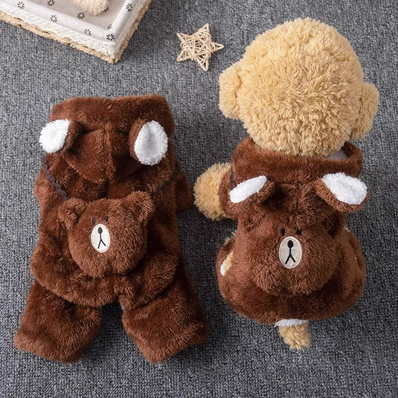 Fleece-lined Winter Pet Outfit - Teddy Bear Style