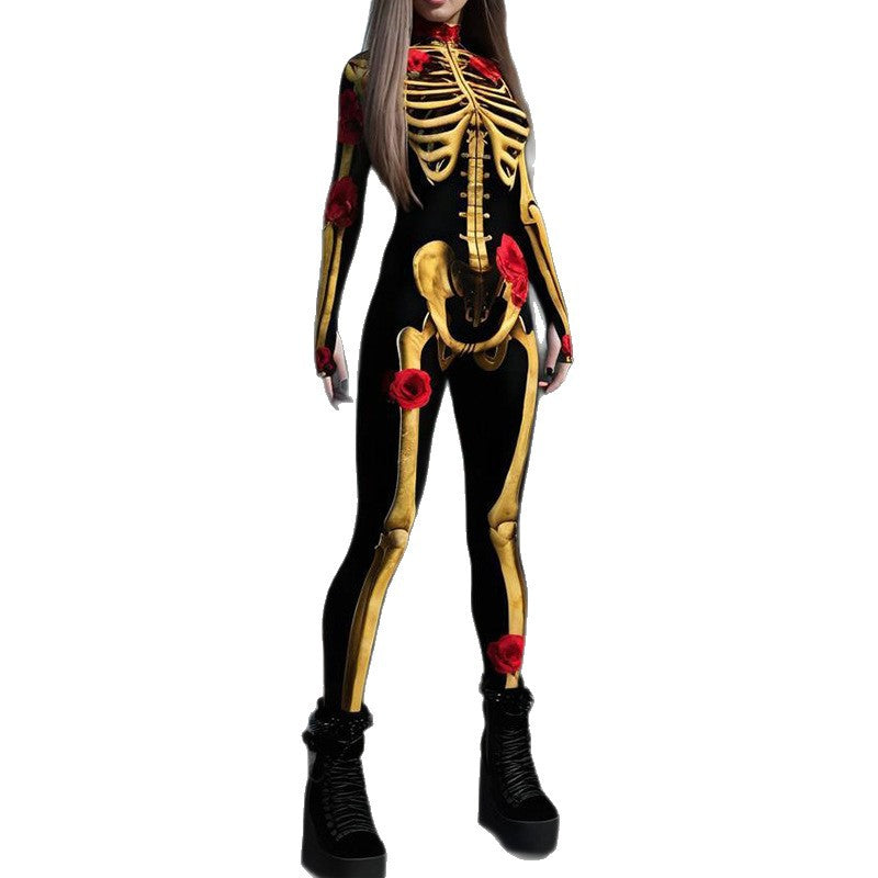 Women's Skeleton Print Skinny Jumpsuit