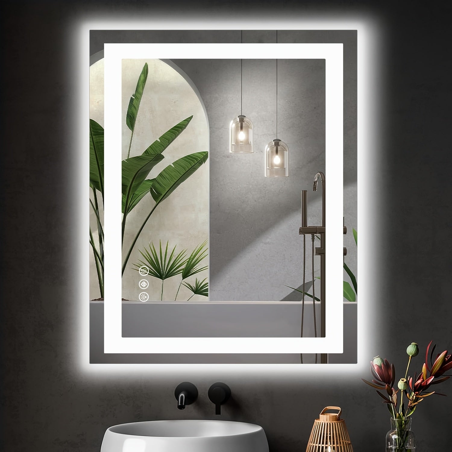Dimmable anti-fog LED bathroom mirror with three color modes