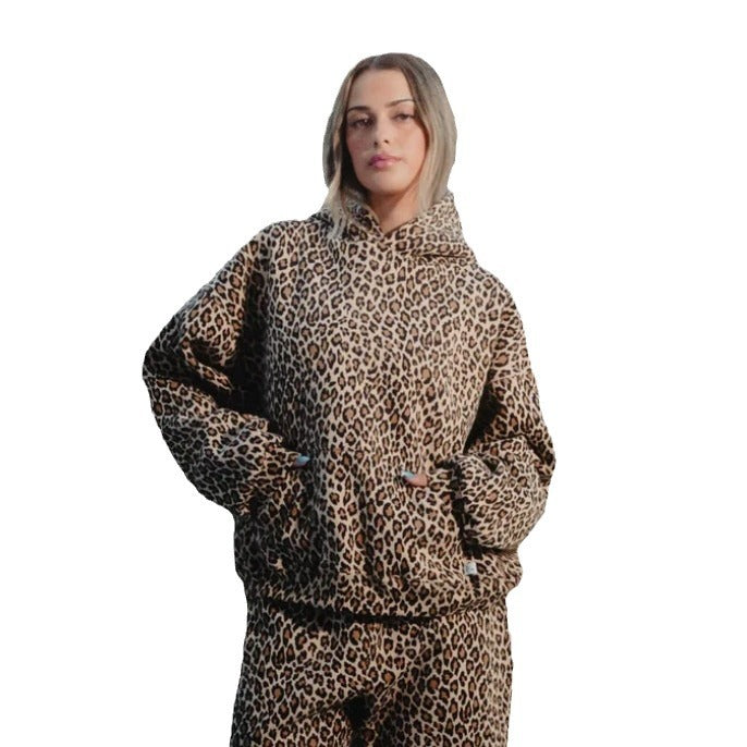 Vintage Leopard Print Pullover Hoodie for Men & Women