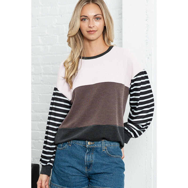 Women's Colorblock Striped Long Sleeve Knit Pullover