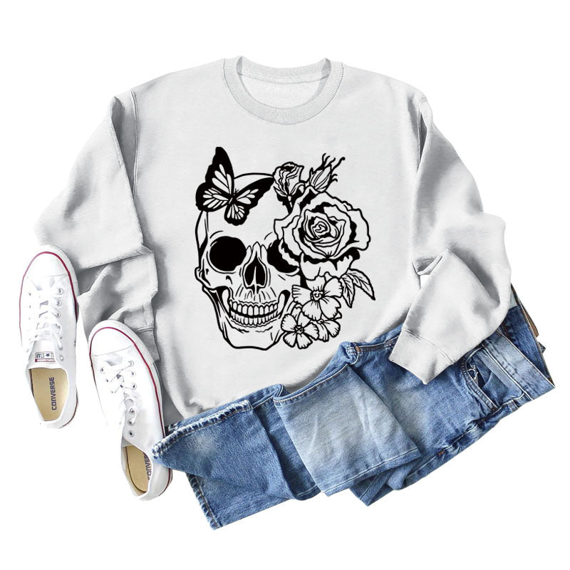 Women's Skull Butterfly Graphic Long Sleeve Sweater