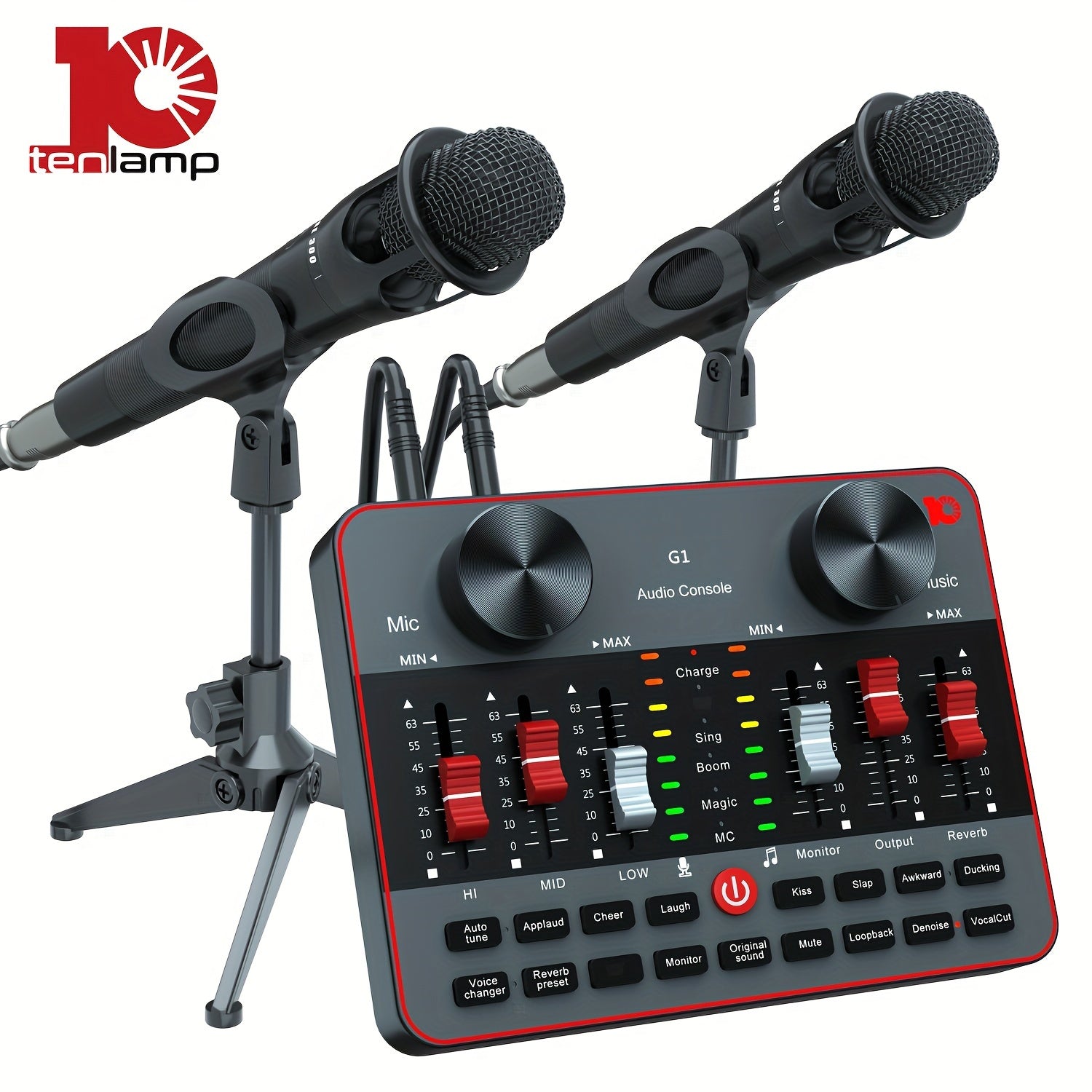 All‑In‑One Podcast Equipment Bundle – Audio Interface Mixer with Two Condenser Microphones, Live Streaming Sound Card