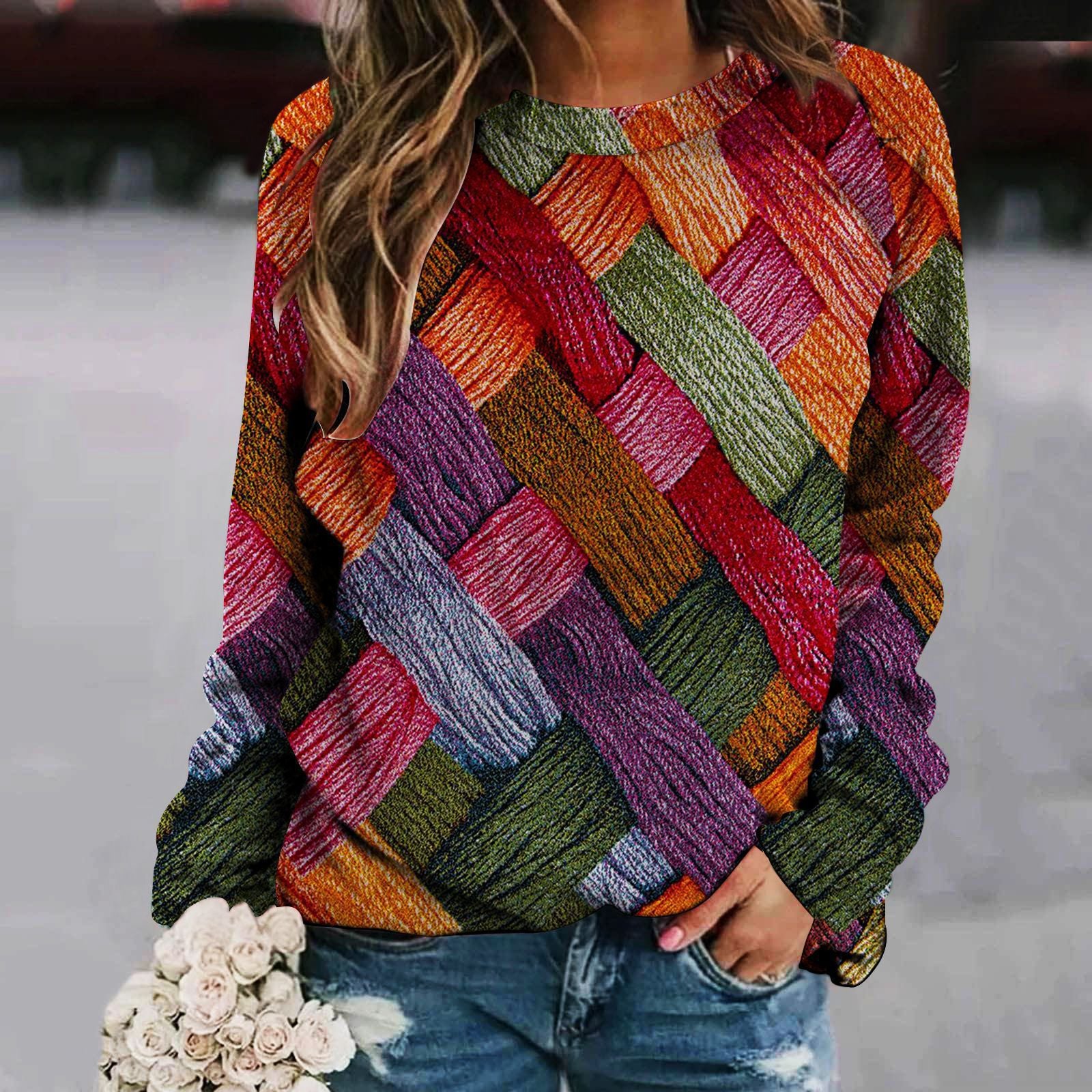 Chic Patchwork Raglan Long Sleeve Women's Sweater