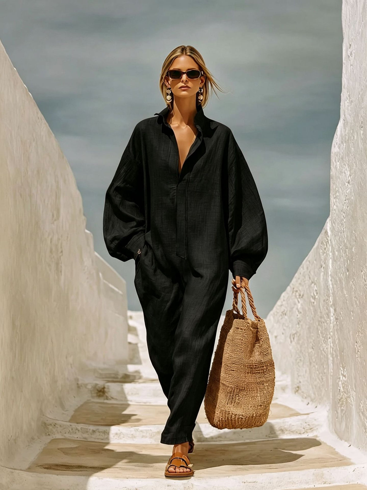Chic Half-Zip Wide-Leg Casual Jumpsuit