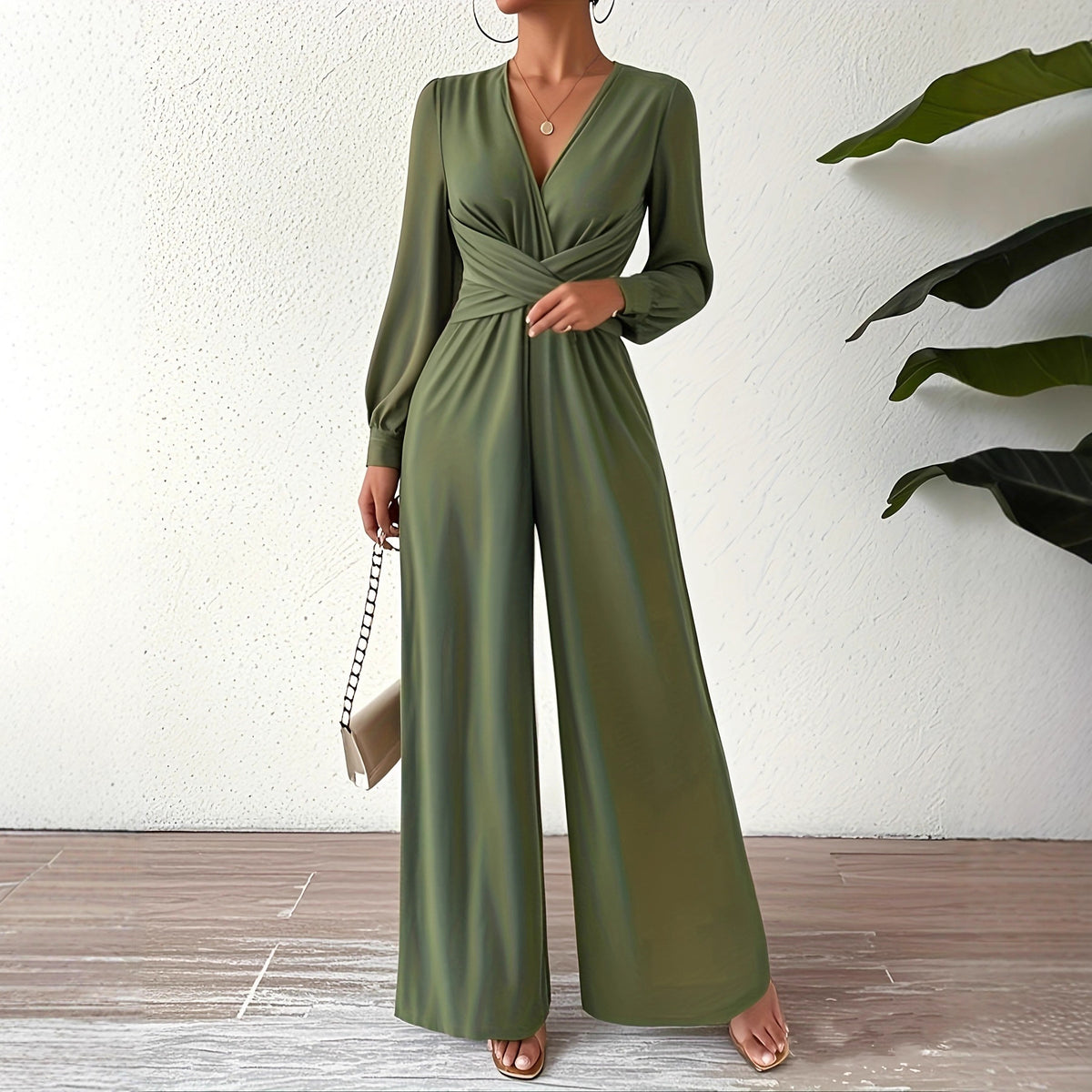 Elegant V-Neck Cross-Tie Waist Jumpsuit for Women