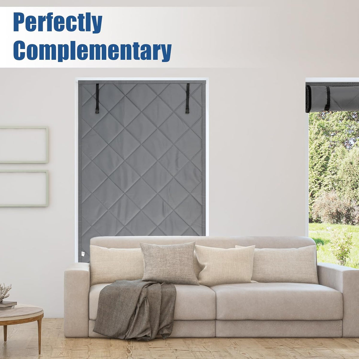Roll-up Thick Insulated Door Curtain, Block Cold Wind Save Heating Cost, Dual Installation Windproof Thermal Door Drape for Yard Home Garage Balcony