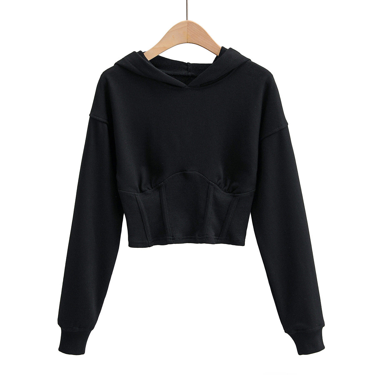 European And American Slim Fitting Navel Solid Hooded Sweater