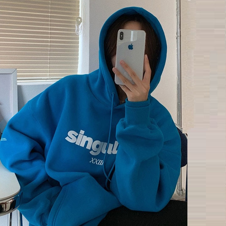 Cozy Loose Grey Hooded Sweatshirt for Women